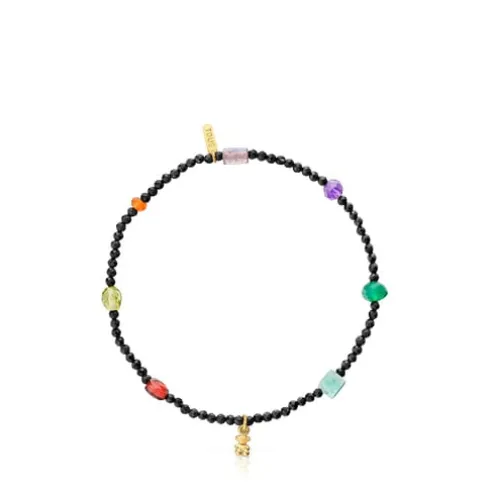 Pulseira elástica banhada a ouro 18 K sobre prata, ónix e pedras preciosas Bold Bear
