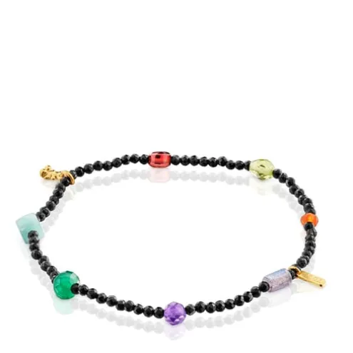 Pulseira elástica banhada a ouro 18 K sobre prata, ónix e pedras preciosas Bold Bear