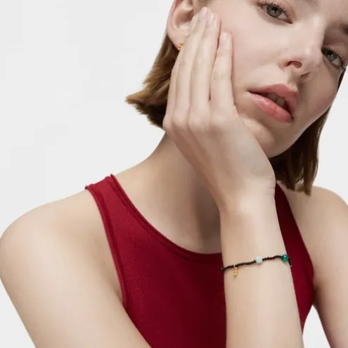 Pulseira elástica banhada a ouro 18 K sobre prata, ónix e pedras preciosas Bold Bear