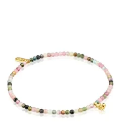 Pulseira elástica banhada a ouro de 18 K sobre prata e turmalinas Bold Bear