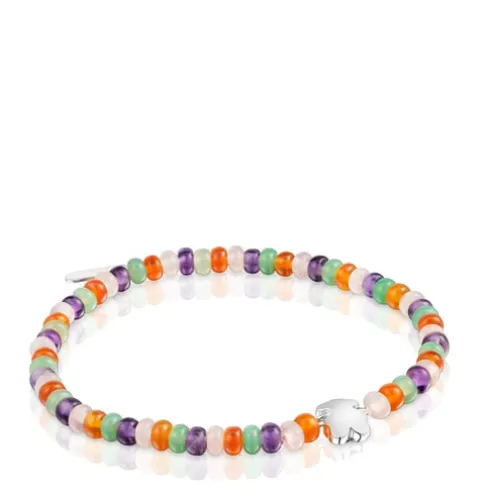 Pulseira elástica com pedras preciosas e motivo urso em prata Bold Motif