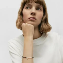 Pulseira elástica com pedras preciosas, pérolas cultivadas e motivo de urso em prata Bold Motif