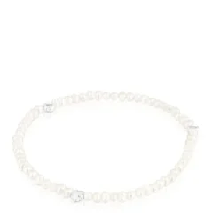 Pulseira elástica com pérolas cultivadas e motivos de flor em prata Bold Motif