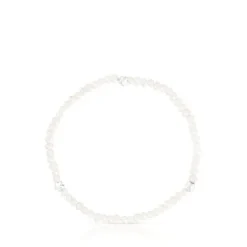 Pulseira elástica com pérolas cultivadas e motivos de flor em prata Bold Motif