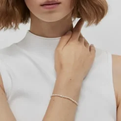 Pulseira elástica com pérolas cultivadas e motivos de flor em prata Bold Motif