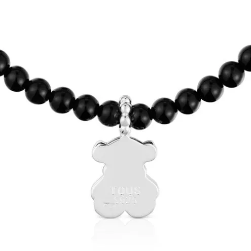 Pulseira elástica em prata, ónix e motivo de urso TOUS Grain
