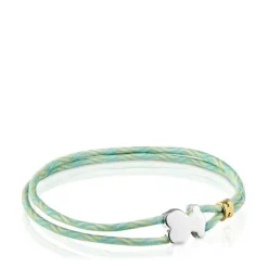 Pulseira elástica menta com urso em prata Sweet Dolls