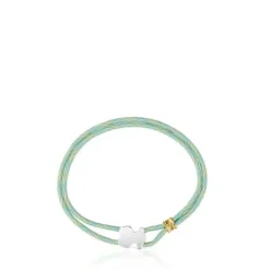 Pulseira elástica menta com urso em prata Sweet Dolls