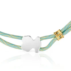 Pulseira elástica menta com urso em prata Sweet Dolls