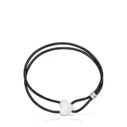Pulseira elástica Sweet Dolls preta com coração em prata