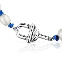 Pulseira em nylon azul com prata e pérolas cultivadas TOUS MANIFESTO