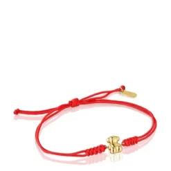 Pulseira em nylon vermelho e urso em ouro Bold Bear