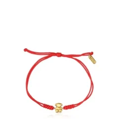 Pulseira em nylon vermelho e urso em ouro Bold Bear