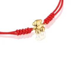 Pulseira em nylon vermelho e urso em ouro Bold Bear