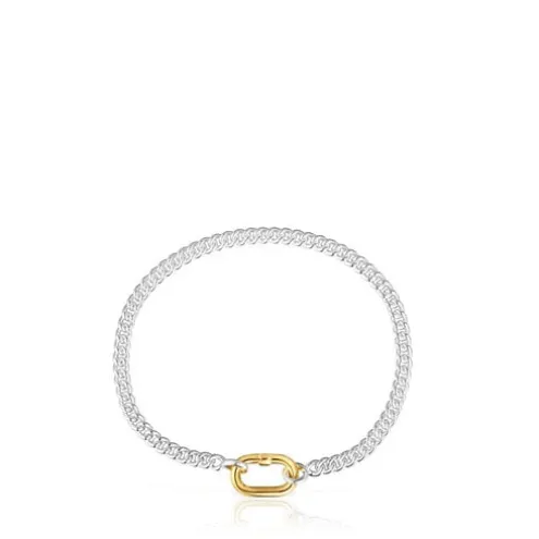 Pulseira em prata com argola bicolor Hold Oval