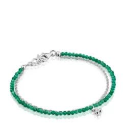 Pulseira em prata e calcedónia verde tratada Bold Bear
