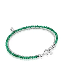 Pulseira em prata e calcedónia verde tratada Bold Bear