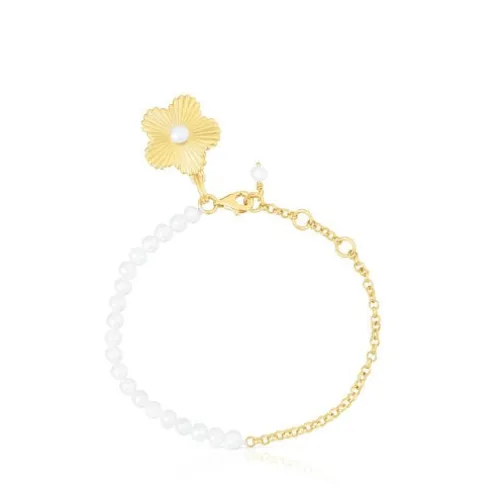 Pulseira em prata vermeil flor com pérolas cultivadas Iris Motif