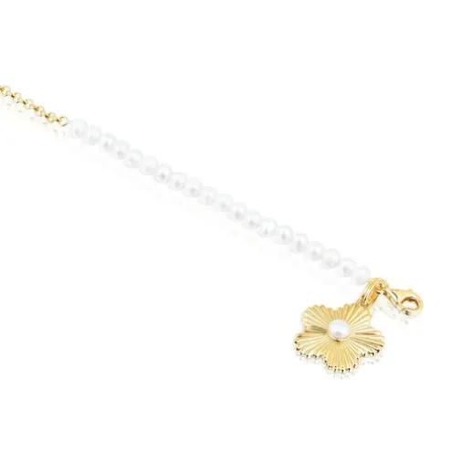 Pulseira em prata vermeil flor com pérolas cultivadas Iris Motif