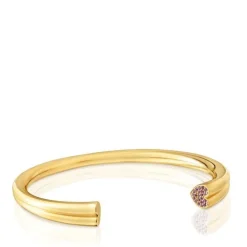Pulseira escrava banhada a ouro de 18 K sobre prata e motivo coração com rodolitas TOUS 1950