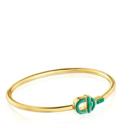 Pulseira escrava banhada a ouro de 18 K sobre prata e motivo na cor verde TOUS MANIFESTO