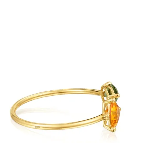 Pulseira escrava banhada a ouro de 18 K sobre prata, citrino e espinélio verde criados em laboratório TOUS Color LGG
