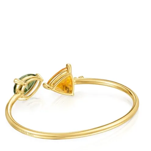 Pulseira escrava banhada a ouro de 18 K sobre prata, citrino e espinélio verde criados em laboratório TOUS Color LGG