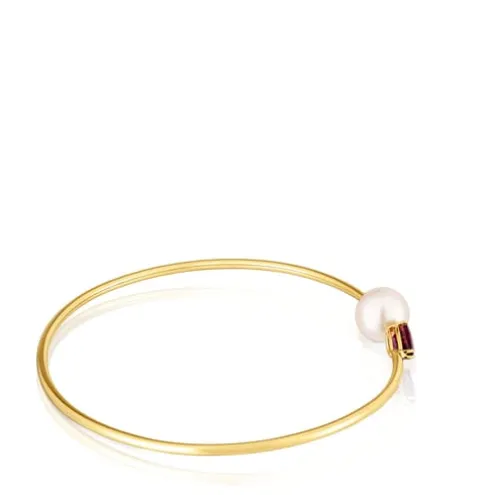 Pulseira escrava em ouro, rodolita e pérola cultivada Ivette