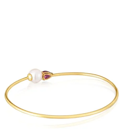 Pulseira escrava em ouro, rodolita e pérola cultivada Ivette