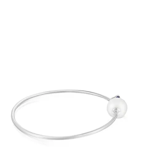 Pulseira escrava em ouro branco, iolita e pérola cultivada Ivette