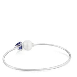 Pulseira escrava em ouro branco, iolita e pérola cultivada Ivette