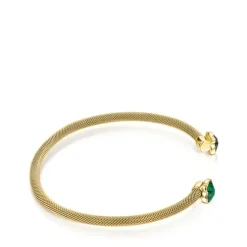 Pulseira estreita Mesh Color em Aço IP dourado e Malaquite