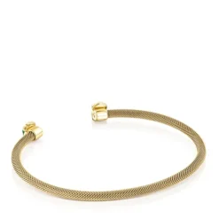 Pulseira estreita Mesh Color em Aço IP dourado e Malaquite