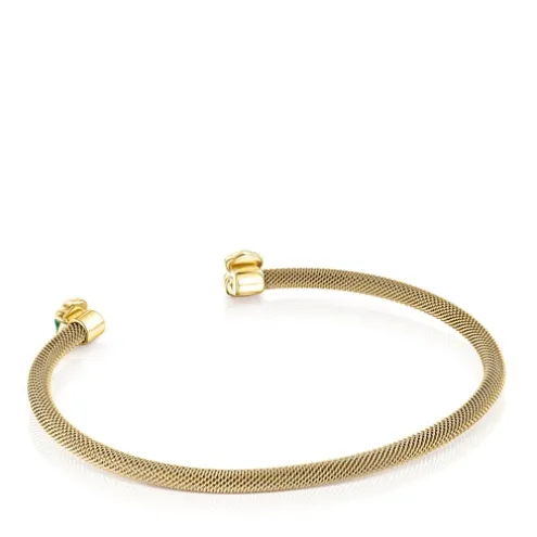 Pulseira estreita Mesh Color em Aço IP dourado e Malaquite