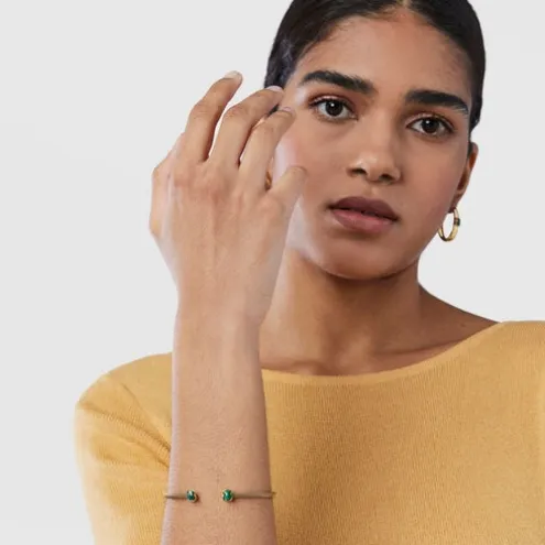 Pulseira estreita Mesh Color em Aço IP dourado e Malaquite