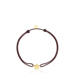 Pulseira flor em ouro e cordão castanho TOUS Balloon