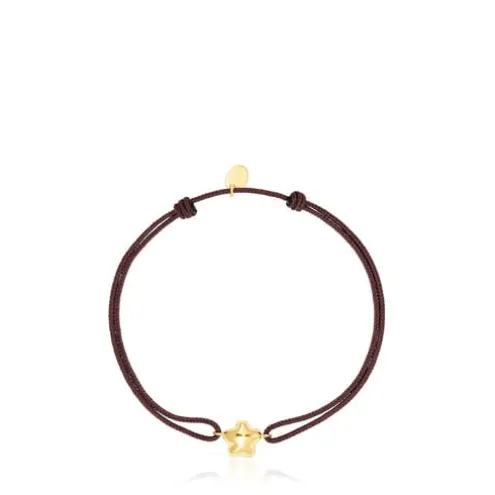 Pulseira flor em ouro e cordão castanho TOUS Balloon