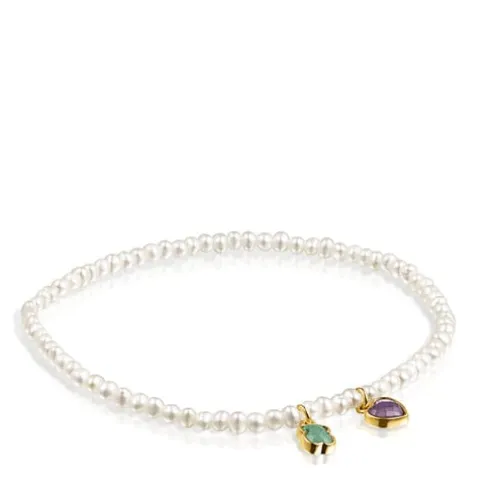 Pulseira Glory em Pérolas e Prata Vermeil com Amazonite e Ametista