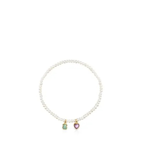 Pulseira Glory em Pérolas e Prata Vermeil com Amazonite e Ametista