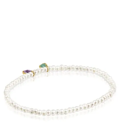 Pulseira Glory em Pérolas e Prata Vermeil com Amazonite e Ametista