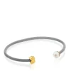 Pulseira Icon Mesh de aço e ouro com pérola