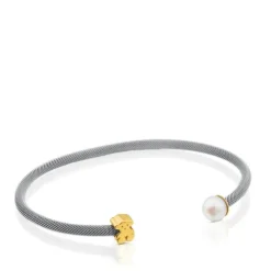 Pulseira Icon Mesh de aço e ouro com pérola