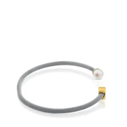 Pulseira Icon Mesh de aço e ouro com pérola