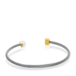 Pulseira Icon Mesh de aço e ouro com pérola
