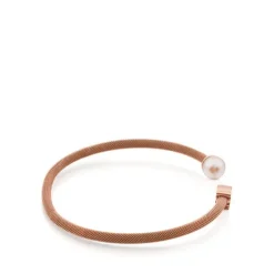 Pulseira Icon Mesh em Aço e Prata Vermeil rosa com Pérola
