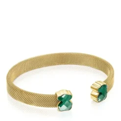 Pulseira Mesh Color em Aço IP dourado e Malaquite