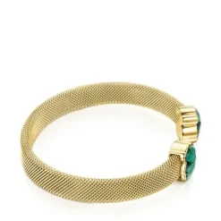 Pulseira Mesh Color em Aço IP dourado e Malaquite