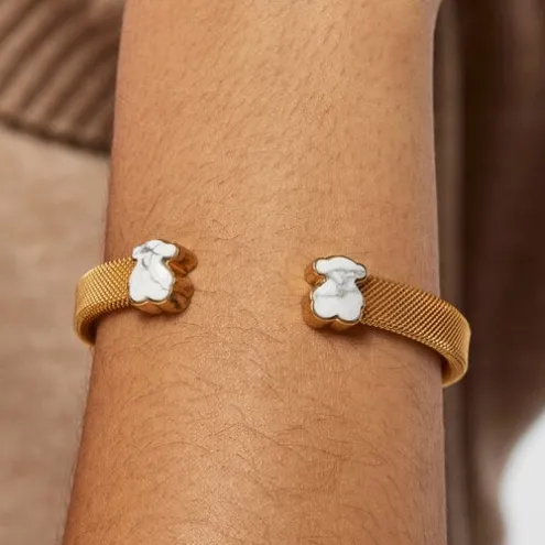 Pulseira Mesh Color em Aço IP dourado e Howlita