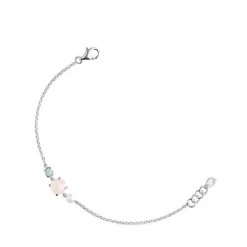 Pulseira Mini Color em Prata com Quartzo rosa, Amazonite e Pérola
