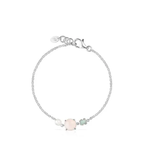 Pulseira Mini Color em Prata com Quartzo rosa, Amazonite e Pérola